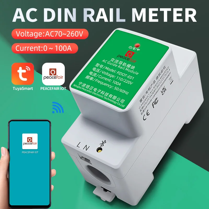 PZIOT-E01 Single Phase AC Electric Din Rail Wifi Smart Kwh Energy Meter Power Consumption Meters Wattmeter Voltmeter Ammeter