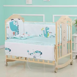 6Pcs Baby Crib Bedding Sets for Boys Girls Luxury Nursery Set Cot Bed Set Room Decoration (4Bumpers+Matress+Pillow)