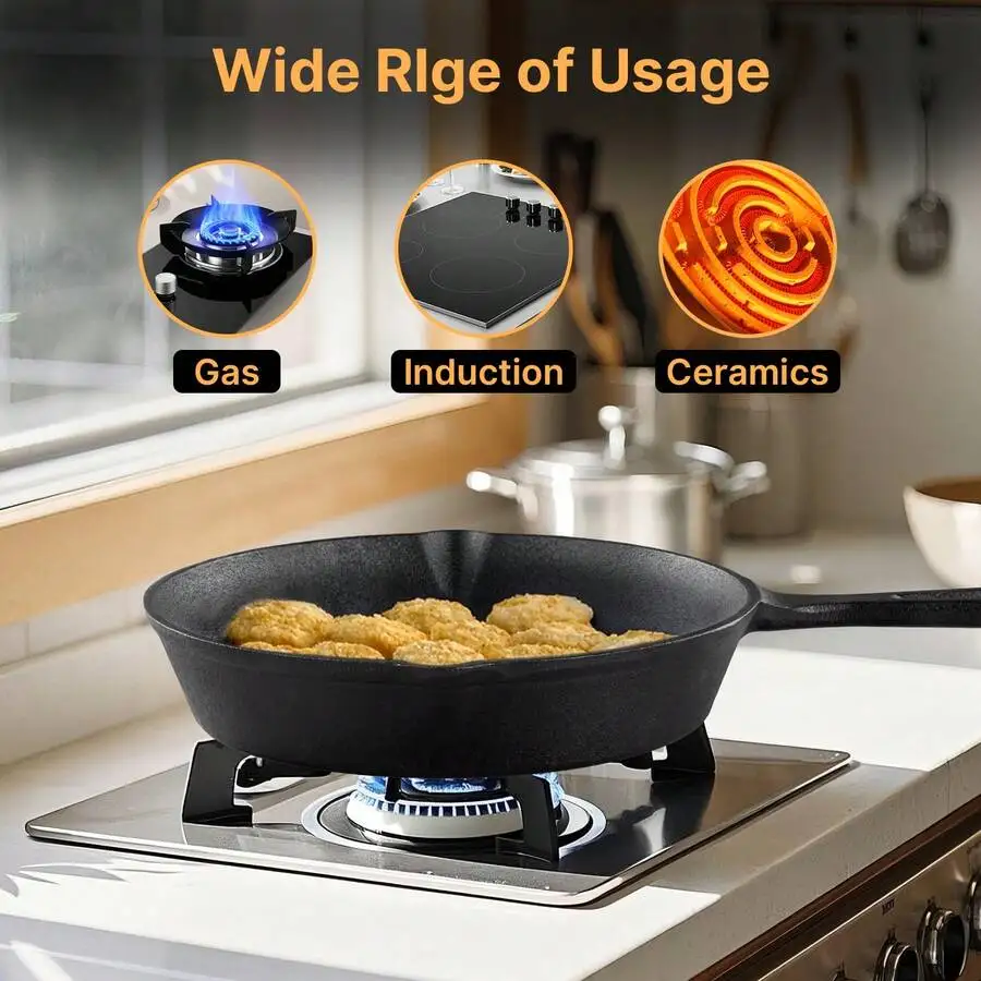 4-Piece Cast Iron Frying Pan Set - Pre-Seasoned Chef Grade (10 Inches/8 Inches/6 Inches/5 Inches), Durable Restaurant Quality, O