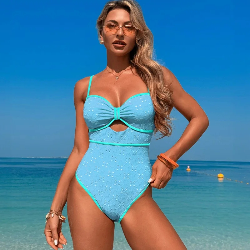 2025 seksowne jednoczęściowe bikini z wysokim stanem damskie patchworkowe strój kąpielowy z paskiem Hollow stroje kąpielowe bez pleców obcisłe Push Up strój kąpielowy na plaży