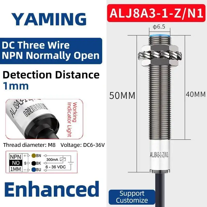 Proximity Switch ALJ8A3-1-Z/A1-A2-D1-P1-N1-N2 ปกติเปิดและปิด NO NC DC NPN PNP M8 Sensor Enhanced อุตสาหกรรม