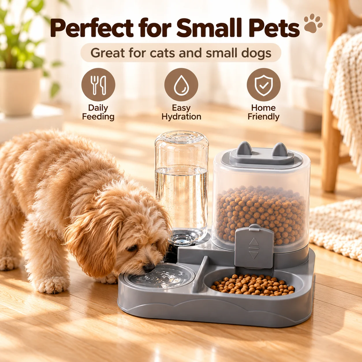 2-in-1 Cat Automatic Feeder Water Dispenser Gravity Pet Food Bowl Wet Dry Separation Storage for Cats Small Dogs Home&Travel
