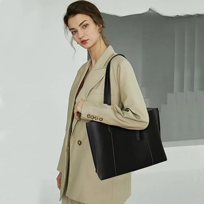 

Large Capacity Leather Tote Bag for Women, Waterproof Work Tote Handbag with Zipper, Stylish Laptop Tote for Office Trave