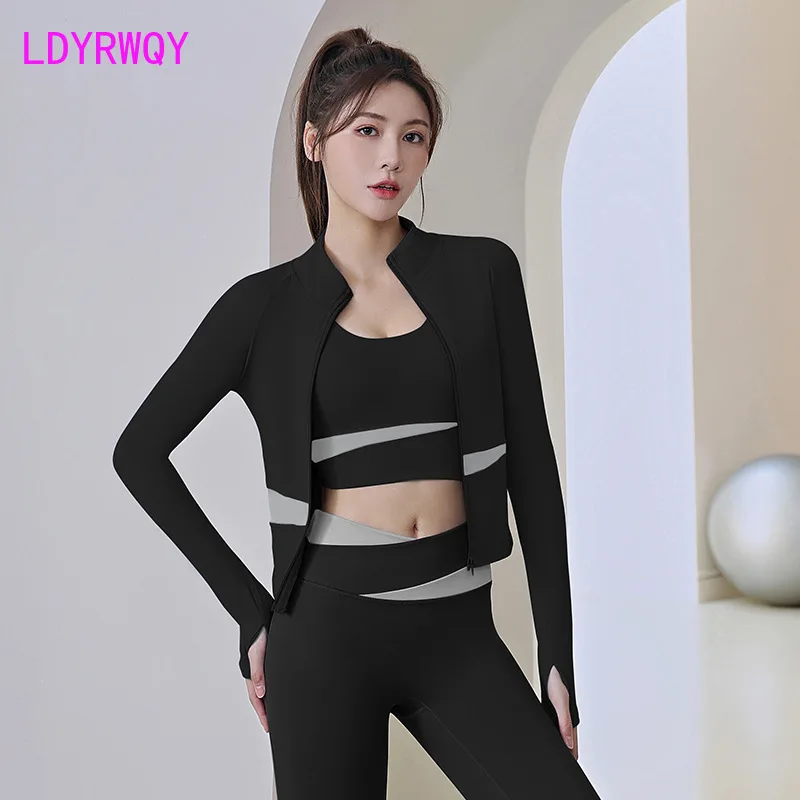 Spring and Autumn Colored Outer Long Sleeve Zipper Quick Drying Tight and Slimming Sports Fitness Running Yoga Coat