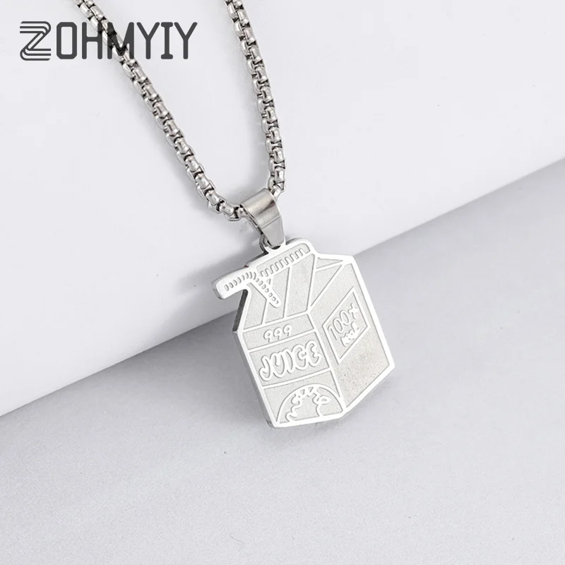 Exquisite Stainless Steel Juice Box Pendant Necklace Personality Hip Hop Necklace Hoodie Accessories Fashion Jewelry For Couples