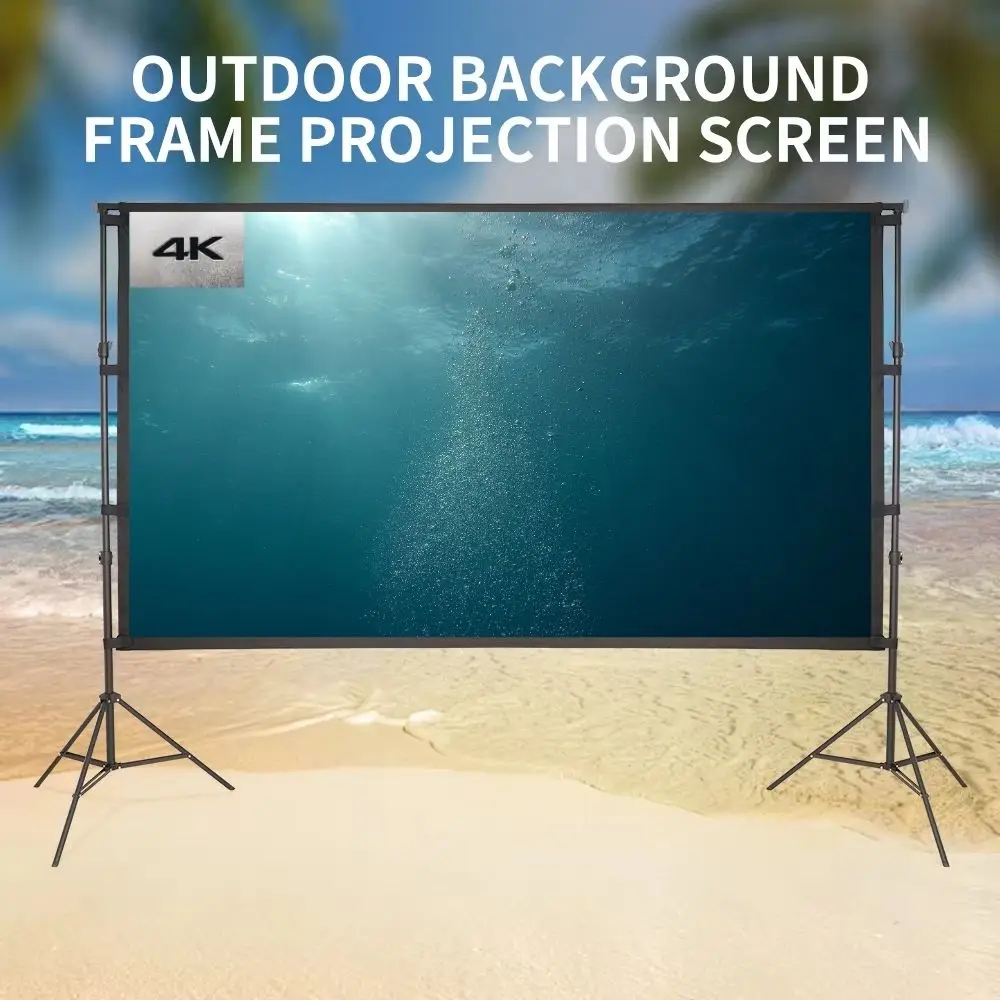 Portable Projector Screen with Background Stand Outdoor Movie Screen 120 Inch 16:9 Light-Weight Easy Setup Windproof