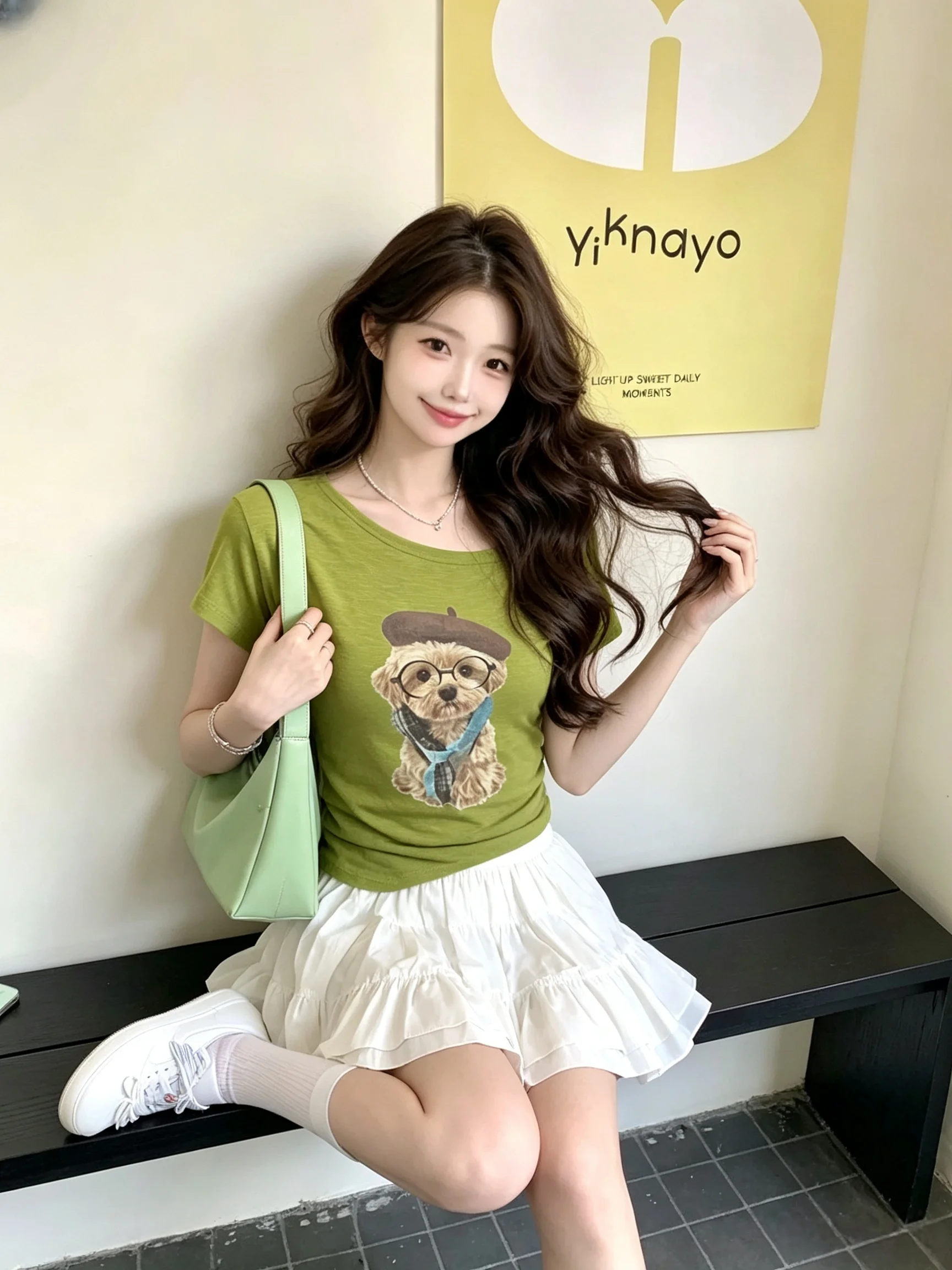 2026 New Women Green Print Off Shoulder Short Sleeve T Shirt Summer Short Cropped Tops Fashion Unique Slim Tees For Petite Ladie
