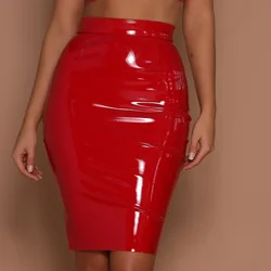 2024 Summer Women's Elastic Bright PU Leather Tight Bodycon Skirt Plus Size 3XS-10XL 9XL 8XL 7XL 6XL 5XL 4XL 3XL XXL
