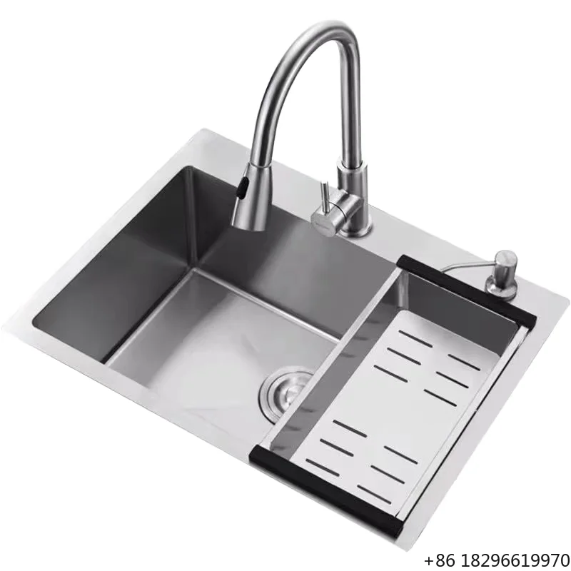

Handmade Single Double Bowl Kitchen Sink 201 Stainless Steel Rectangular Design Anti-Scratch Counter