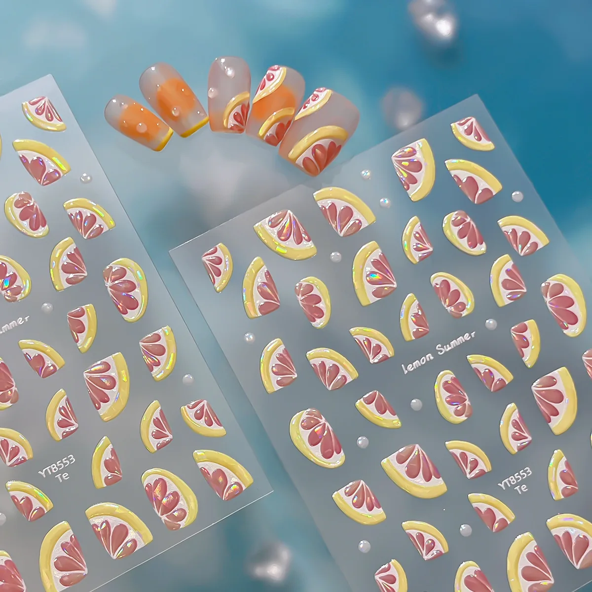 Süße Zitronen-Druckaufkleber, glänzende 5D tropische Früchte, saftige Grapefruit-Nagelaufkleber, 3D-Nageldekorationsaufkleber, DIY-Maniküre-Aufkleber