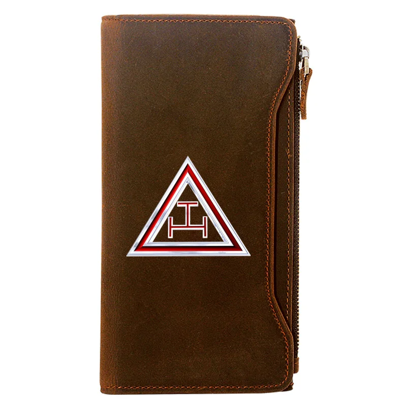 

New Masons Triangle Design Printing Long Wallets Zipper Large Capacity Genuine Leather Male Purse Clutch Bag BI1483