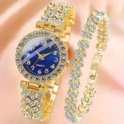 2pcs Rhinestone Round Quartz Watch Alloy Pointer With Rhinestone Bracelet Ideal Choice For Gifts Gifts For Eid