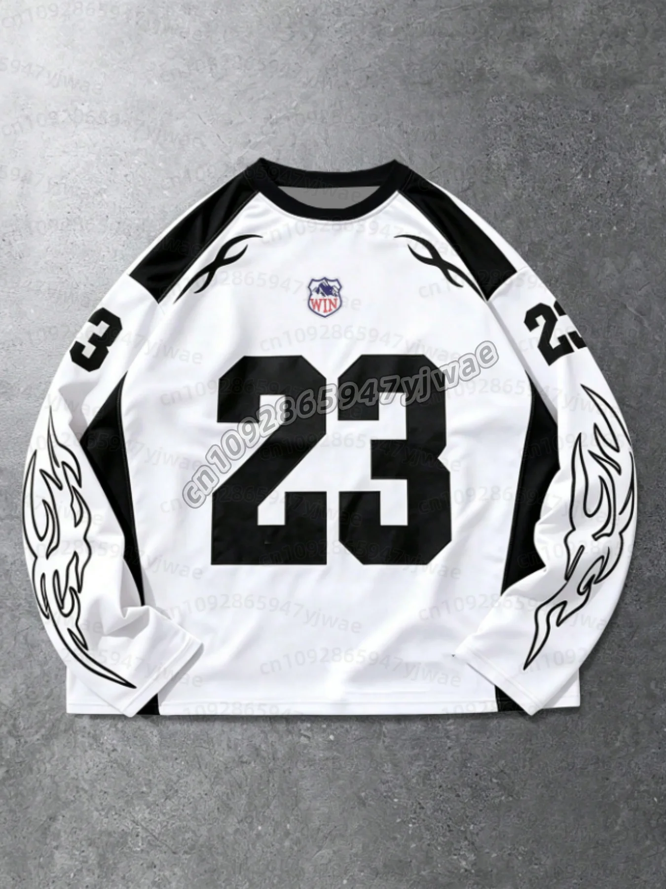 2026 Men Y2K Long Sleeve T‑Shirt Number 23 Flame Graphic Print Patchwork Jersey Hip Hop Men's Sweatshirt Men Sports Hoodies