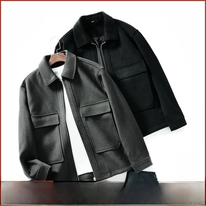 

Busin Sle Double-Sided Woolen Men's Jaet Casual Loose Workwear Collared Coat for Autumn Winter Faion Urban Wear