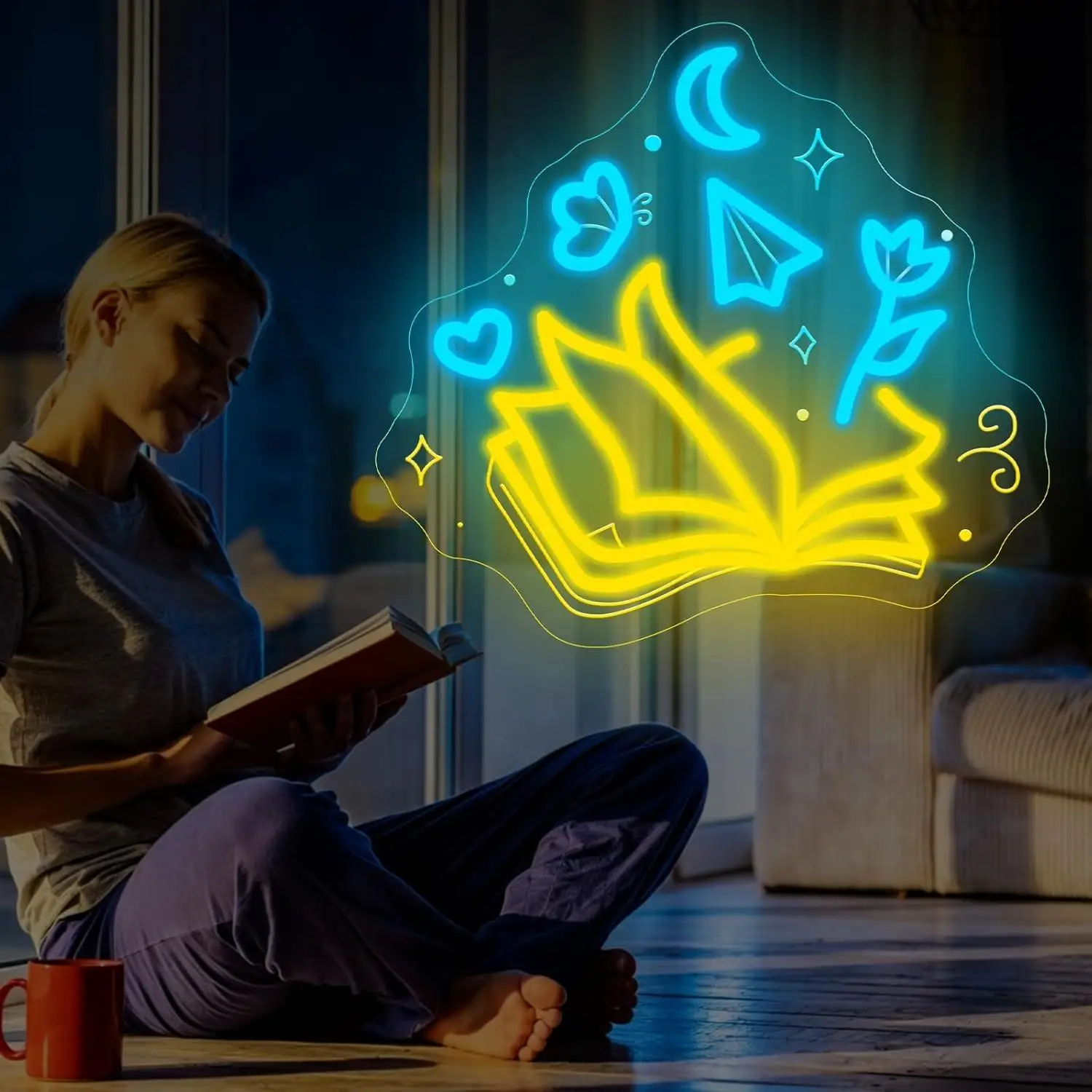 Reading Themed Neon Sign Book USB Dimmable LED Light for Bedroom Library Bookstore Study Room Wall Art Decor Night Light Gifts