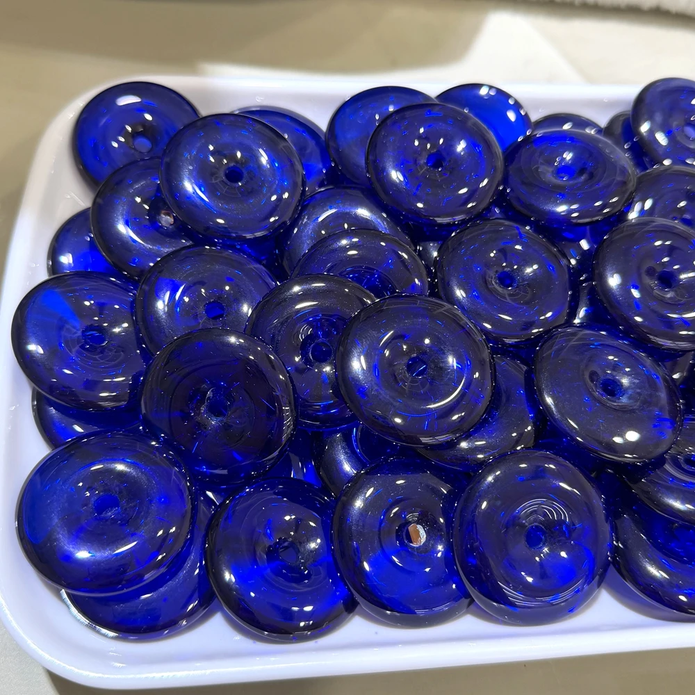 35mm Synthetic Blue Corundum Donut Pendant Lab Created Blue Sapphire Ping An Kou Charm Amulet for Jewelry Making