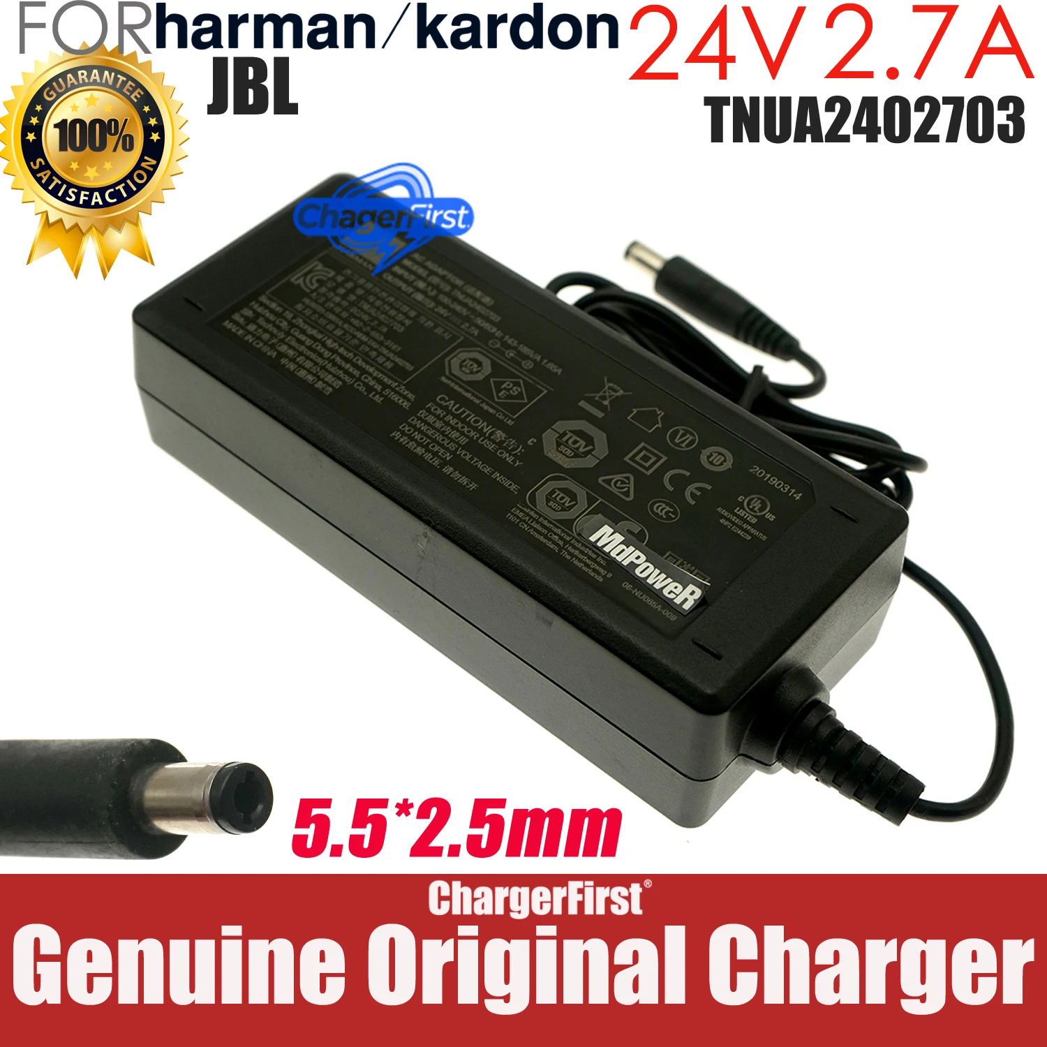 Original TNUA2402703 24V 2.7A Adapter for Harman Kardon SB26 Sabre SB35 JBL Bar 3.1 JBLBAR31BLKAM Soundbar