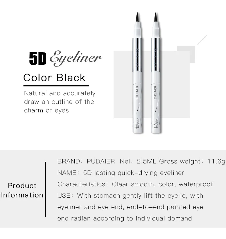 Pudaier Make Up Black Liquid Eyeliner Pen Waterproof Eyeliner Makeup Long-lasting Liquid Quick Dry Natural Eye Liner Pen Pencil