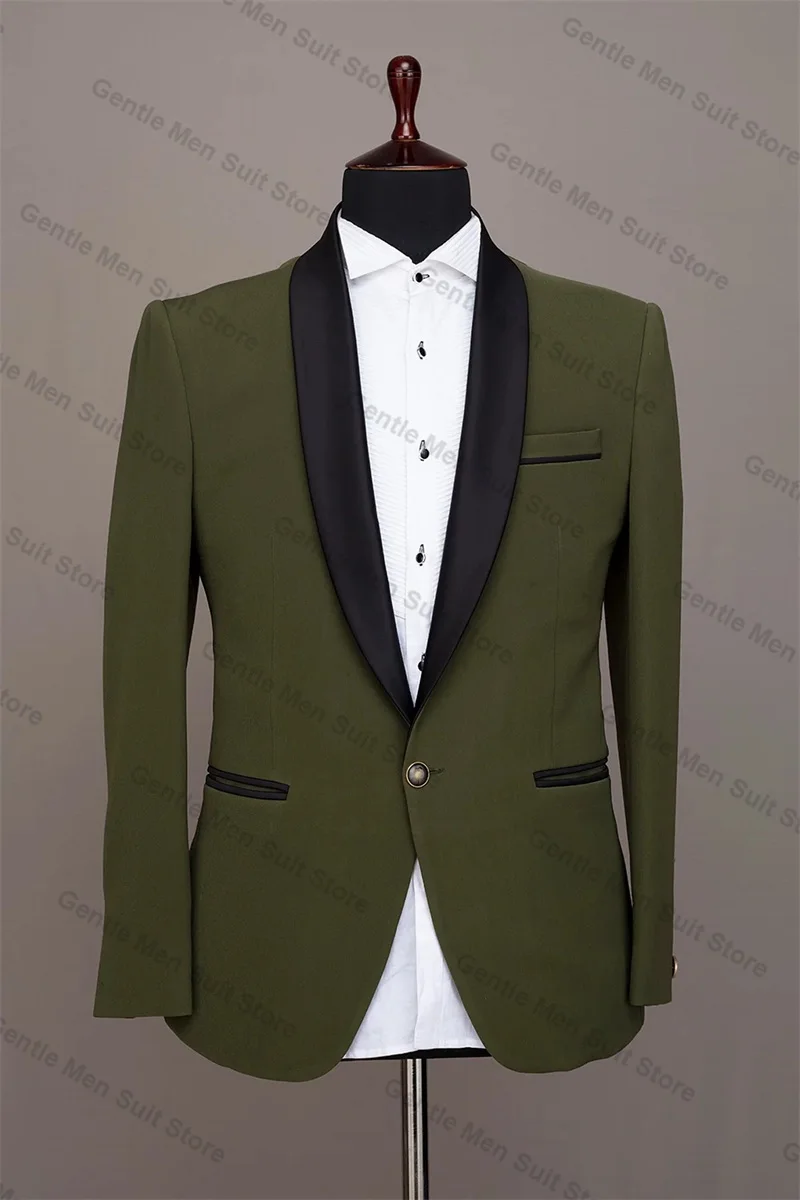 

Green Black Men Suits Set 2 Piece Blazer+Pants Formal Business Male Custom Made Jacket Prom Groom Wedding Tuxedo Coat Trousers