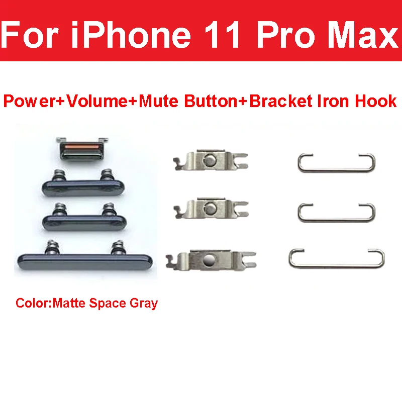 1 set botón de silencio de volumen de alimentación + gancho de hierro de soporte para iPhone 11 Pro tecla lateral de silencio de volumen de potencia