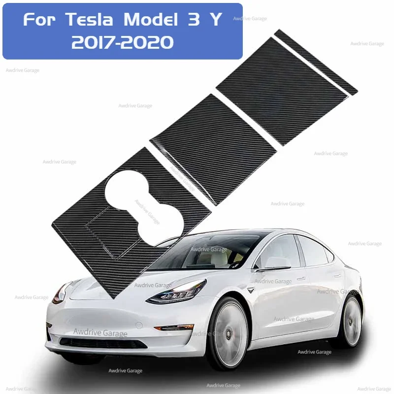 Central Control Panel Protective Patch for Tesla Model 3 Y 2017-2020 ABS Carbon Fiber Decorative Shell Stickers Car Accessories