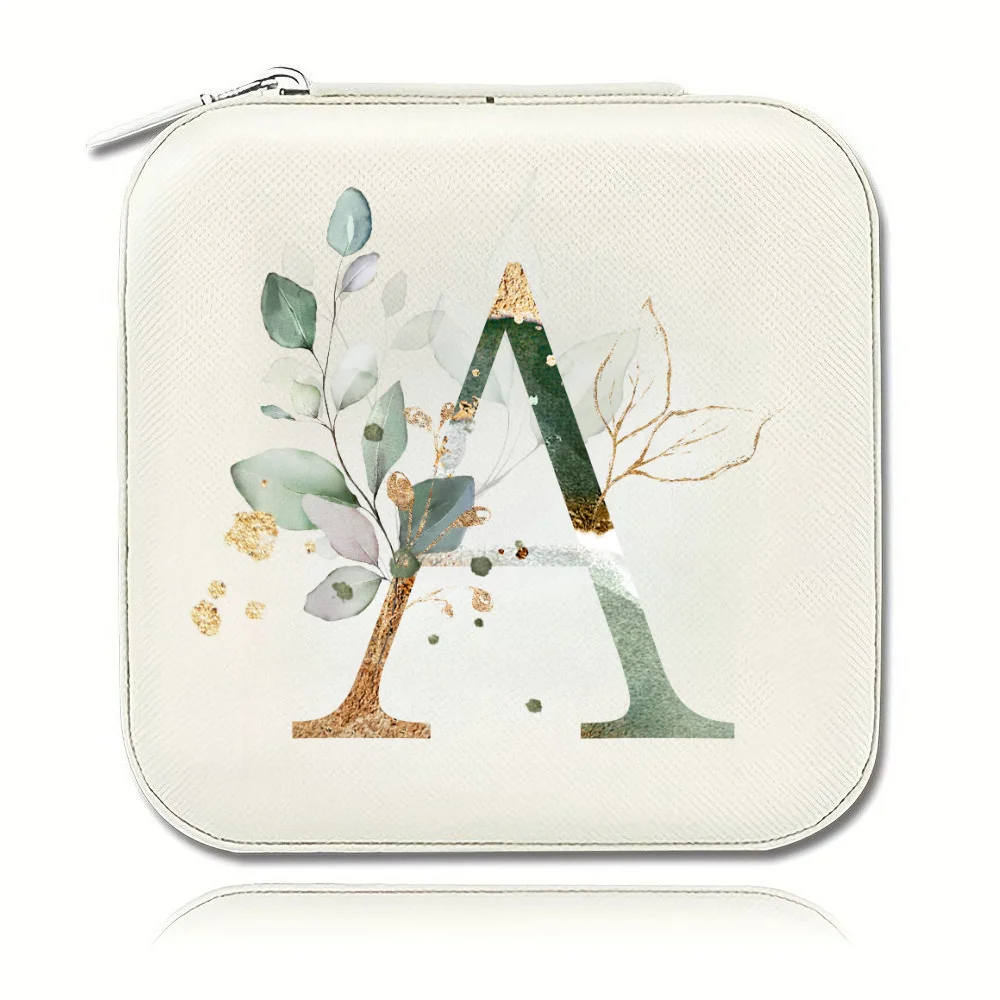 Elegant Zipper Travel Jewelry Case A-Z Letter Print Valentine's Day Bridesmaid Gift Jewelry Box