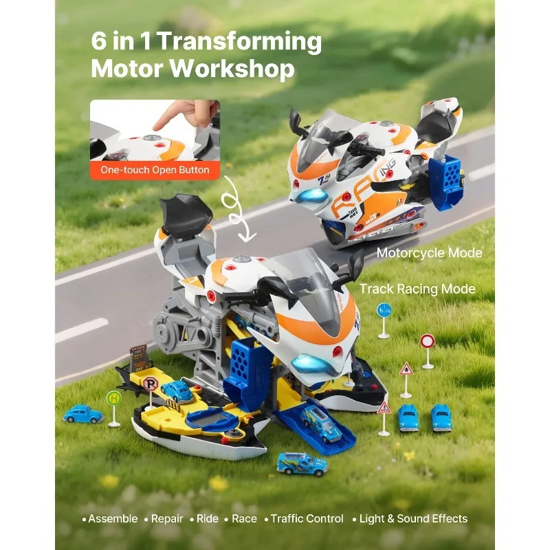 

【From China】 Motorcycle Engine Toy 25 Pcs with Removable Parts Lights Sounds Simulated Riding Track Racing for Kids 3 Years and