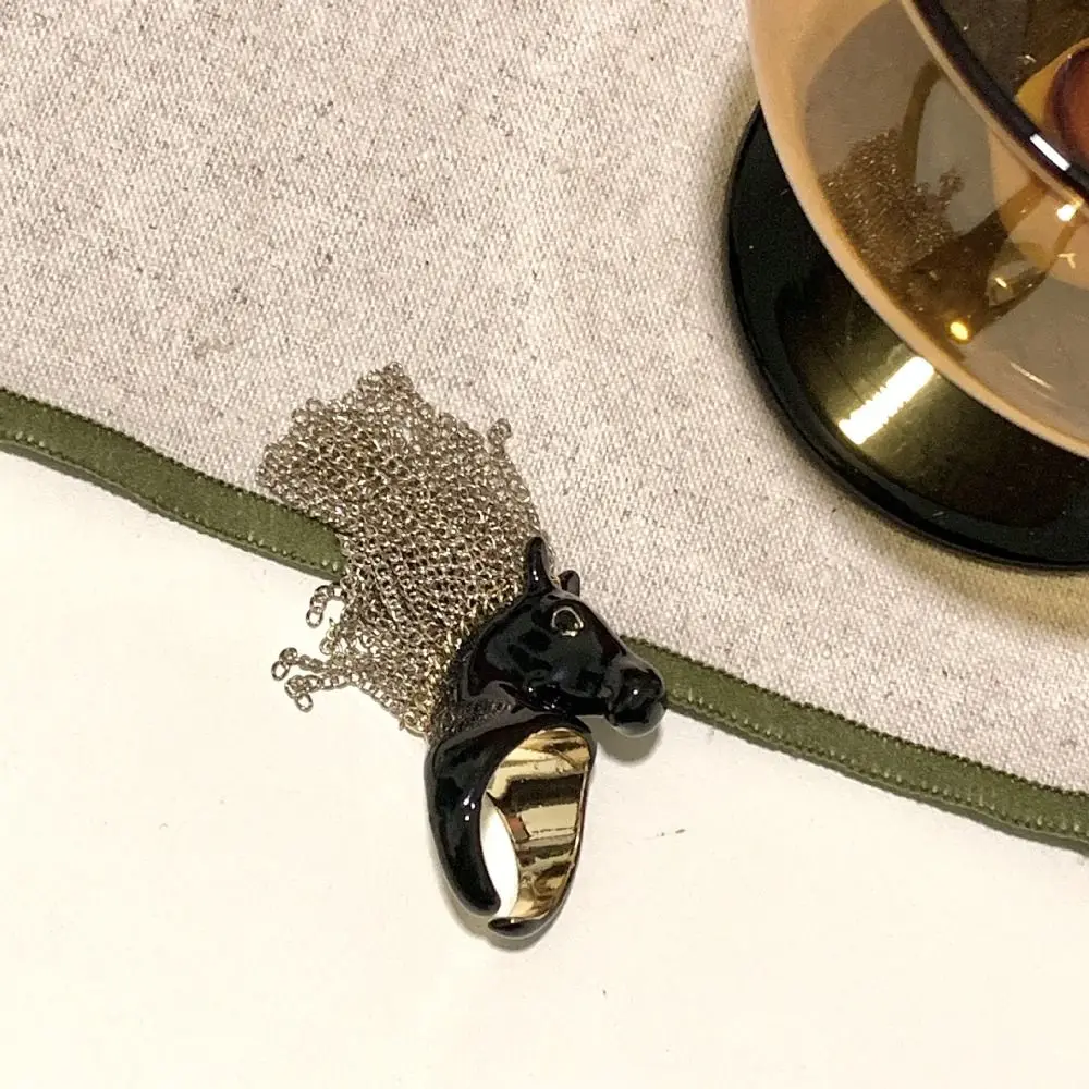 Exaggerated Design Zebra Tassel Ring High-End Feeling Creative Design Open Ring Open Ring Metal Material Zebra Head Ring