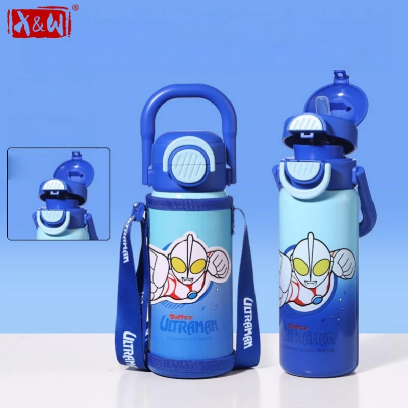 X&W Disney Dual-drink Kids Insulated Tumbler 316 Stainless Steel Straw Water Cup with Bottle Sleeve & Handle Student School Use