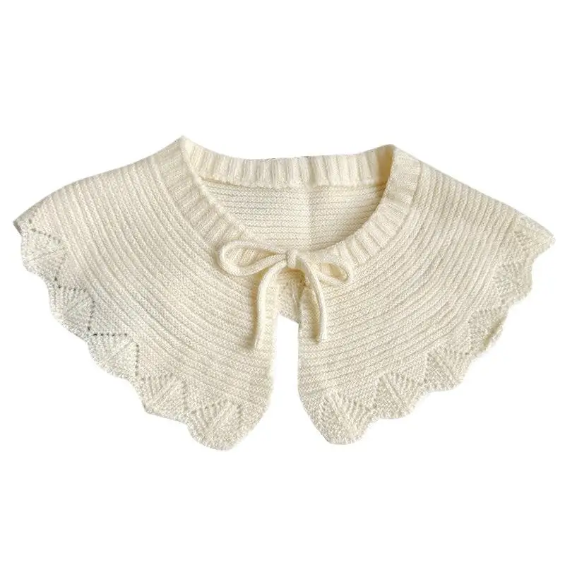 Kragen im O-Ausschnitt-Design, einfarbig, gestrickt, mit Schnürung, als dekorativer Kragen für Frühling und Herbst, warmes Oberbekleidungsstück, geeignet als Dekoration für Kleider und Hemden. – Detail 7