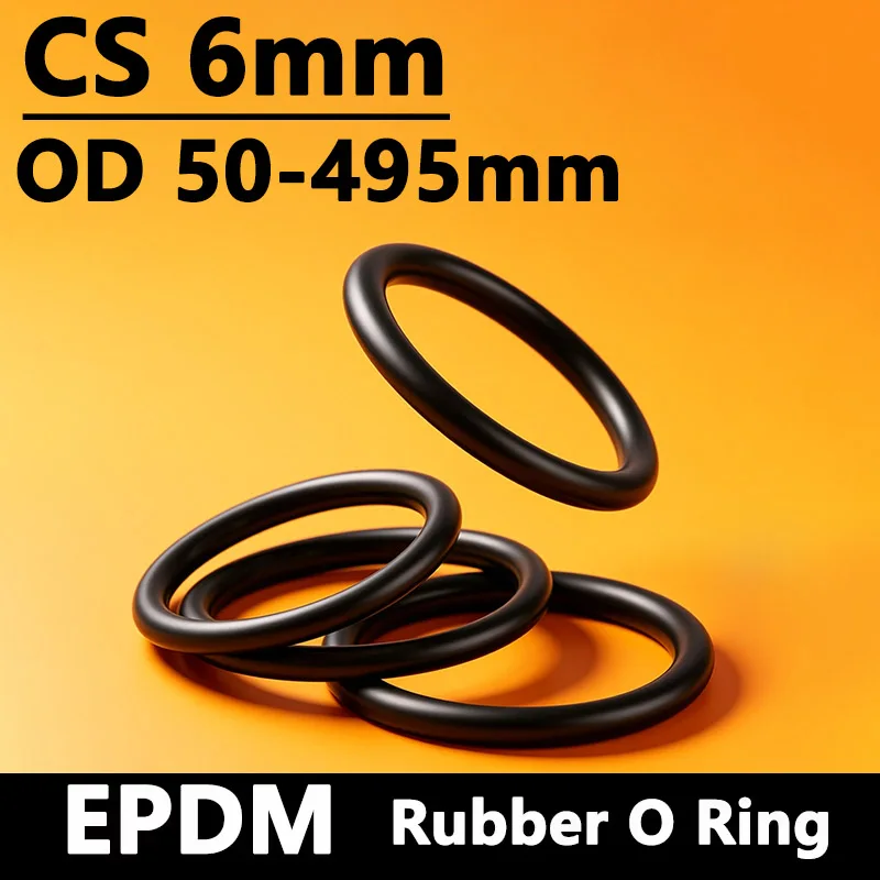 CS 6mm EPDM Rubber O Ring OD 50-495mm Acid Alkali Water and Friction Resistance O-Ring Seals Sealing Washer Gasket ID 38-483mm