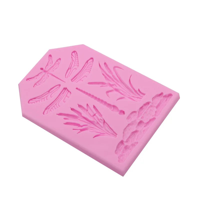 Fondant Silicone Mold Cake Surrounding Border Dragonfly Grass Decoration Handmade Soap Basic Tools Resin Moulds