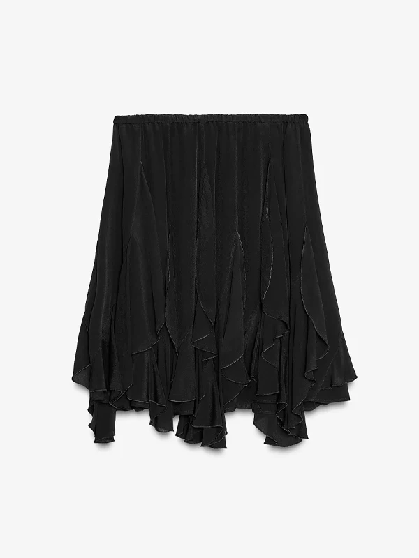 New 2025 Asymmetric Layered Decorative Casual Black  Skirt Versatile Simple Elegant Half-length A-Line Skirt for Women