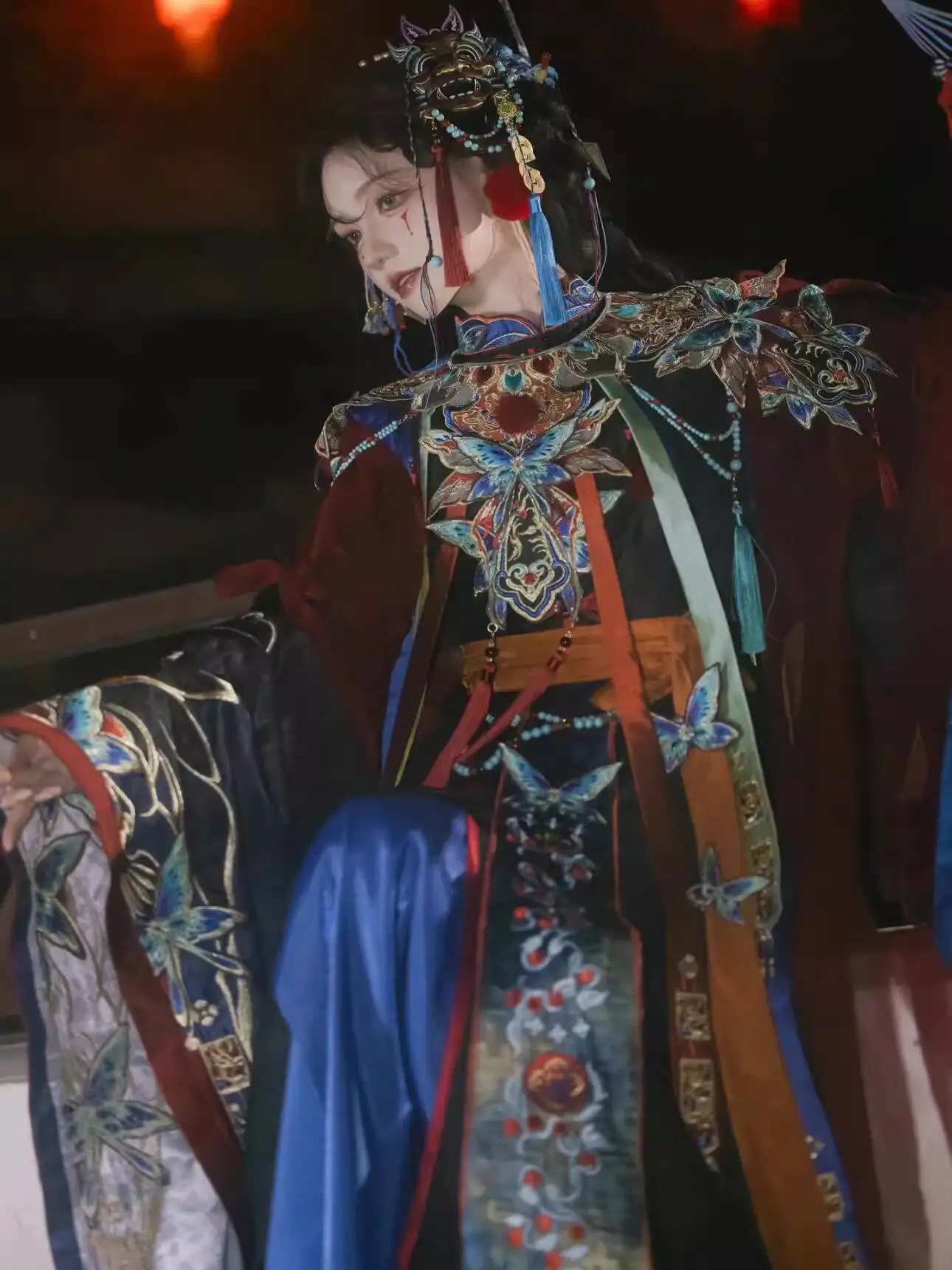 Hanfu unissex [Nuo Opera] Herança Cultural Inteligível Bordado Pesado Nuvem Ombro Estilo Ópera Elemento Han Estilo de Fada