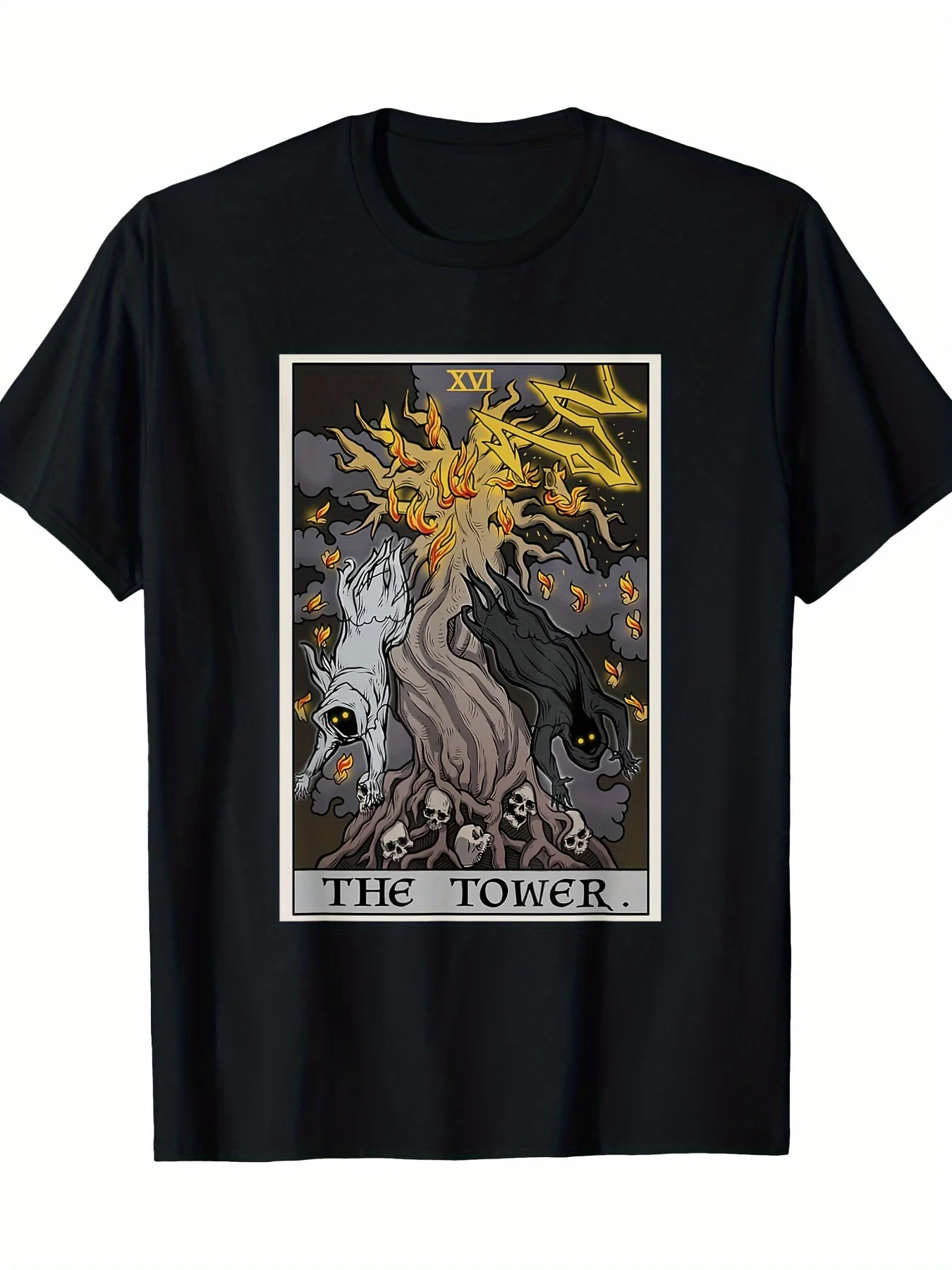 The Tower Tarot Card Halloween Tree Of Life Gothic Horror 220g 100% Cotton T-Shirt