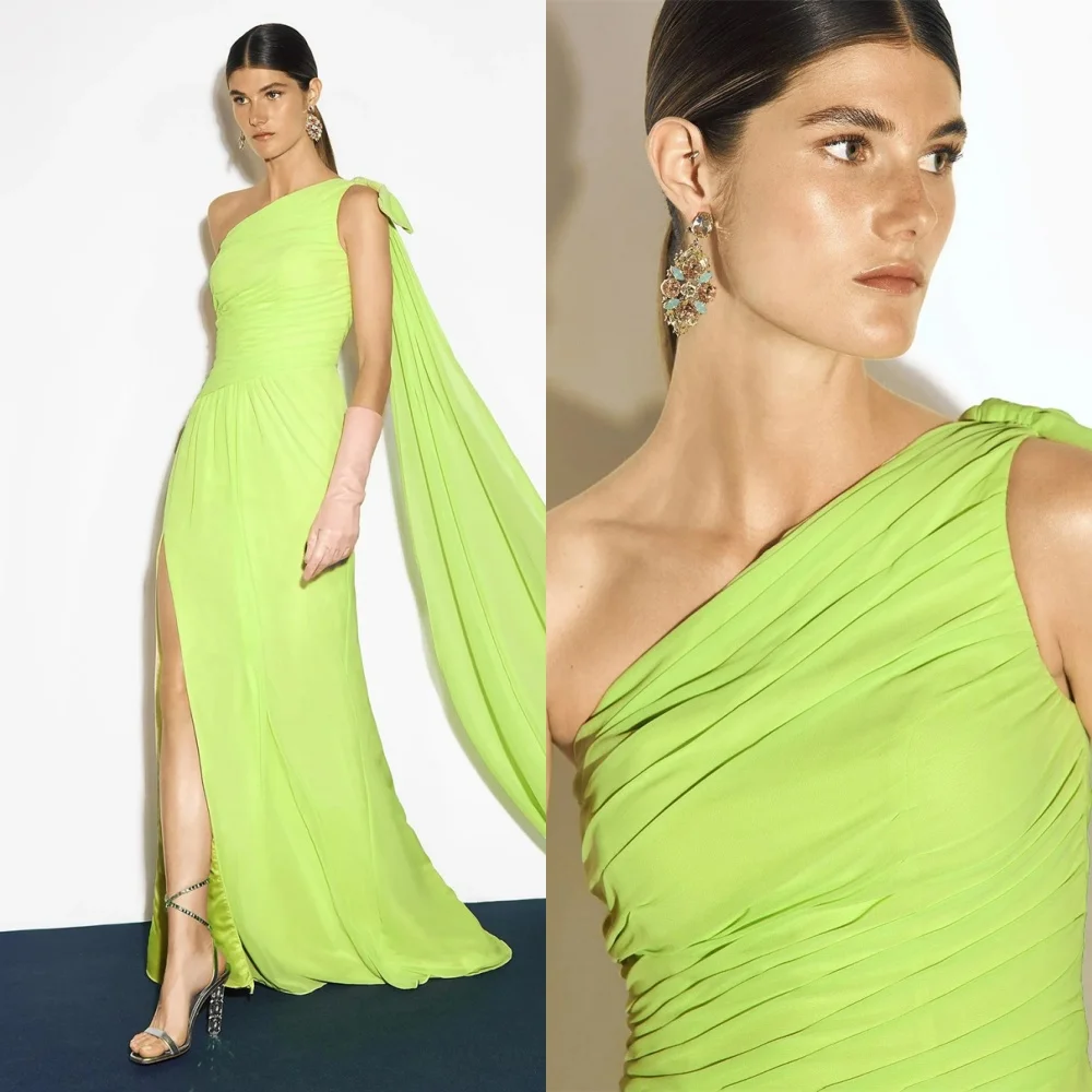 

Customized Charming Green Jersey Evening Dress Classic One Shoulder Sleeveless Homecoming Dresses Elegant Vestido De Festa