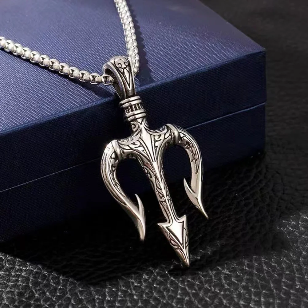 Trident Necklace Men Chain Vintage Jewelry Men's Necklaces Hip Hop Halloween Mens Titanium Steel Punk for Man