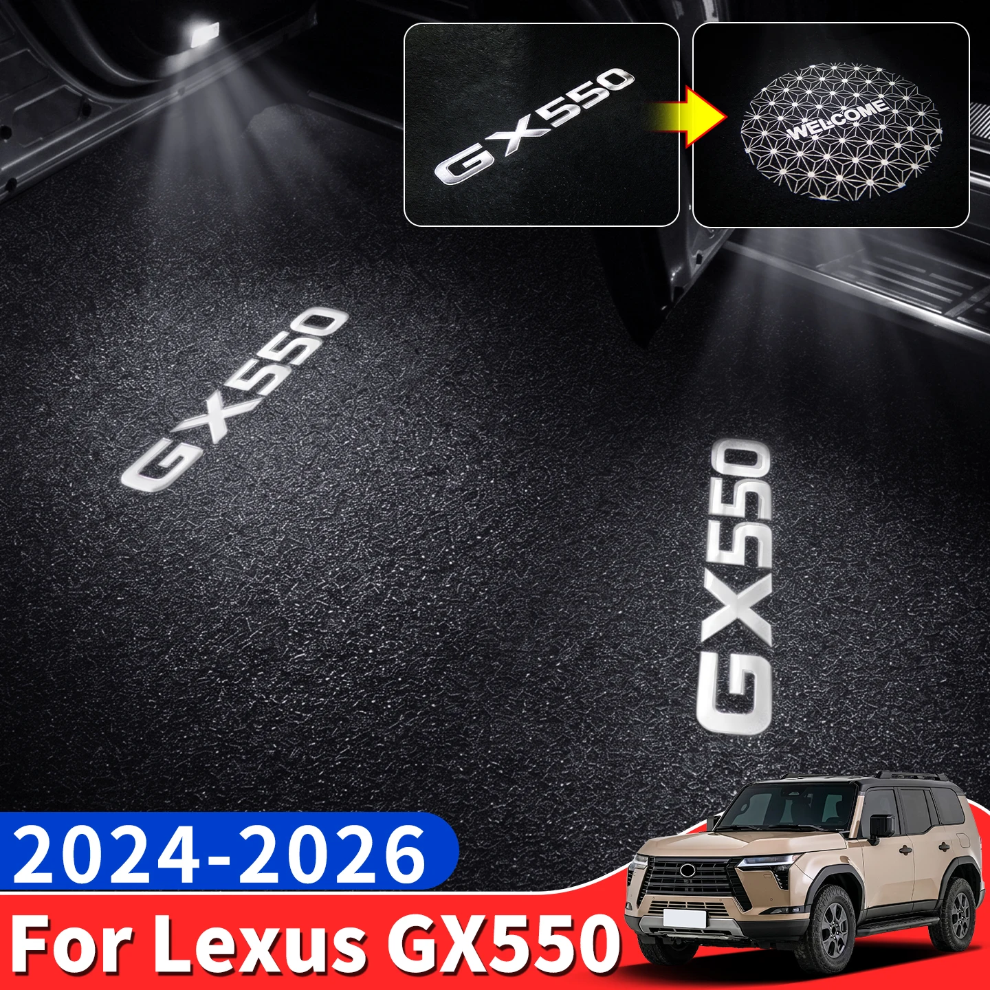 

For 2024-2026 Lexus GX550 Door Welcome Light Dual Color Welcome to GX550 Logo LED Projector Exterior Accessories