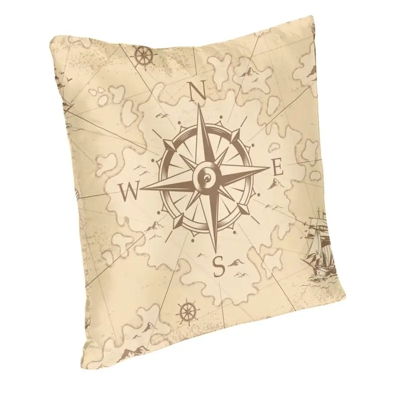 Vintage Pirate's Map Cushion Cover 40x40cm Home Decorative Print Nautical Compass Sailor Throw Pillow Case for Sofa Double-sided