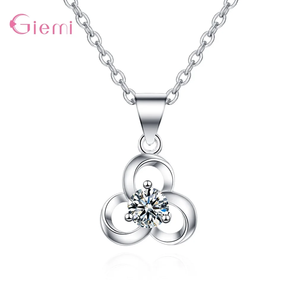 Exquisite 925 Sterling Silver Three-leaf Clover Cubic Zircon Pendant Necklaces for Women Anniversary Party Fashion Jewelry Gifts