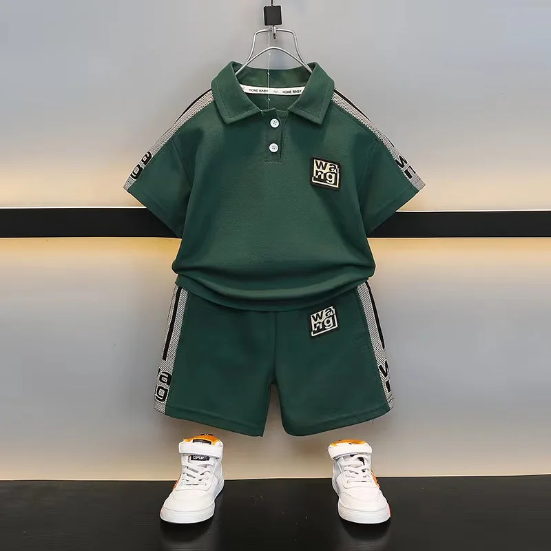 New Summer Baby Boys Half Zipper Short Sleeve Laple T-Shirt Tops+Shorts 2Piece Boutique Golf Sport Outfits Children Fashion Suit