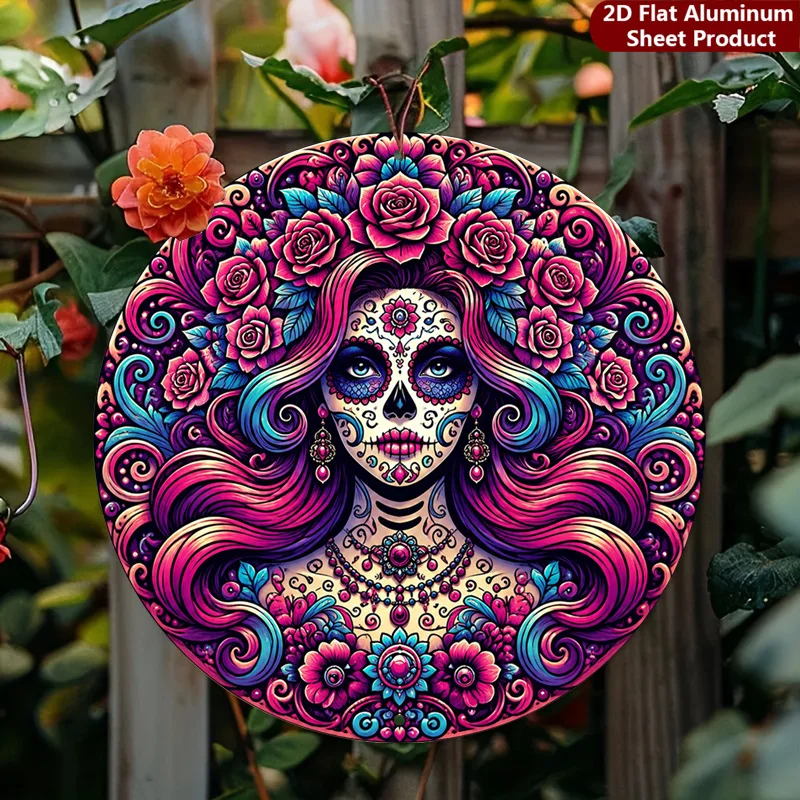 CIFBUY Retro Day Of The Dead Sugar Skull Aluminum Wall Art Waterproof Wearproof Home Garage Cafe Yard Room Decor Gift