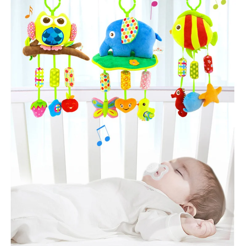 

Stroller Pendant Bed Hanging Wind Chimes Sensory Toys Cute Cartoon Animals Shaped Soft Parent-Child Interactive Soothing Toys