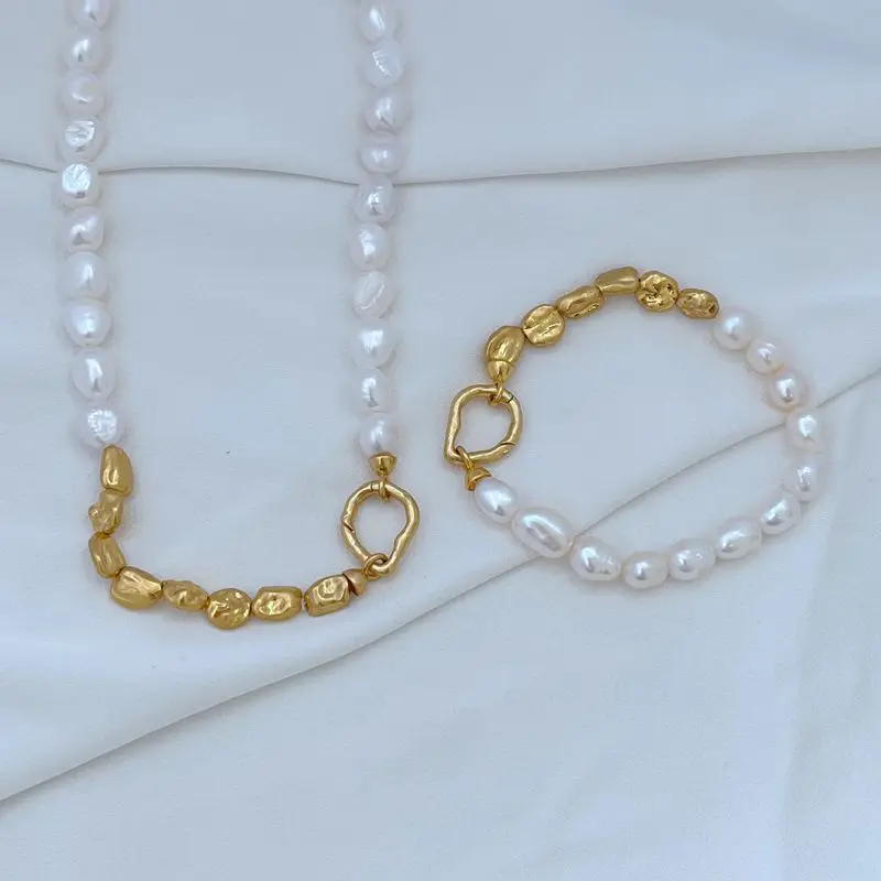 

Light Luxury, Exquisite Feeling, Gentle Elegant Style, Irregular Baroque Freshwater Pearl Strand Classic Bracelet Necklace Sets