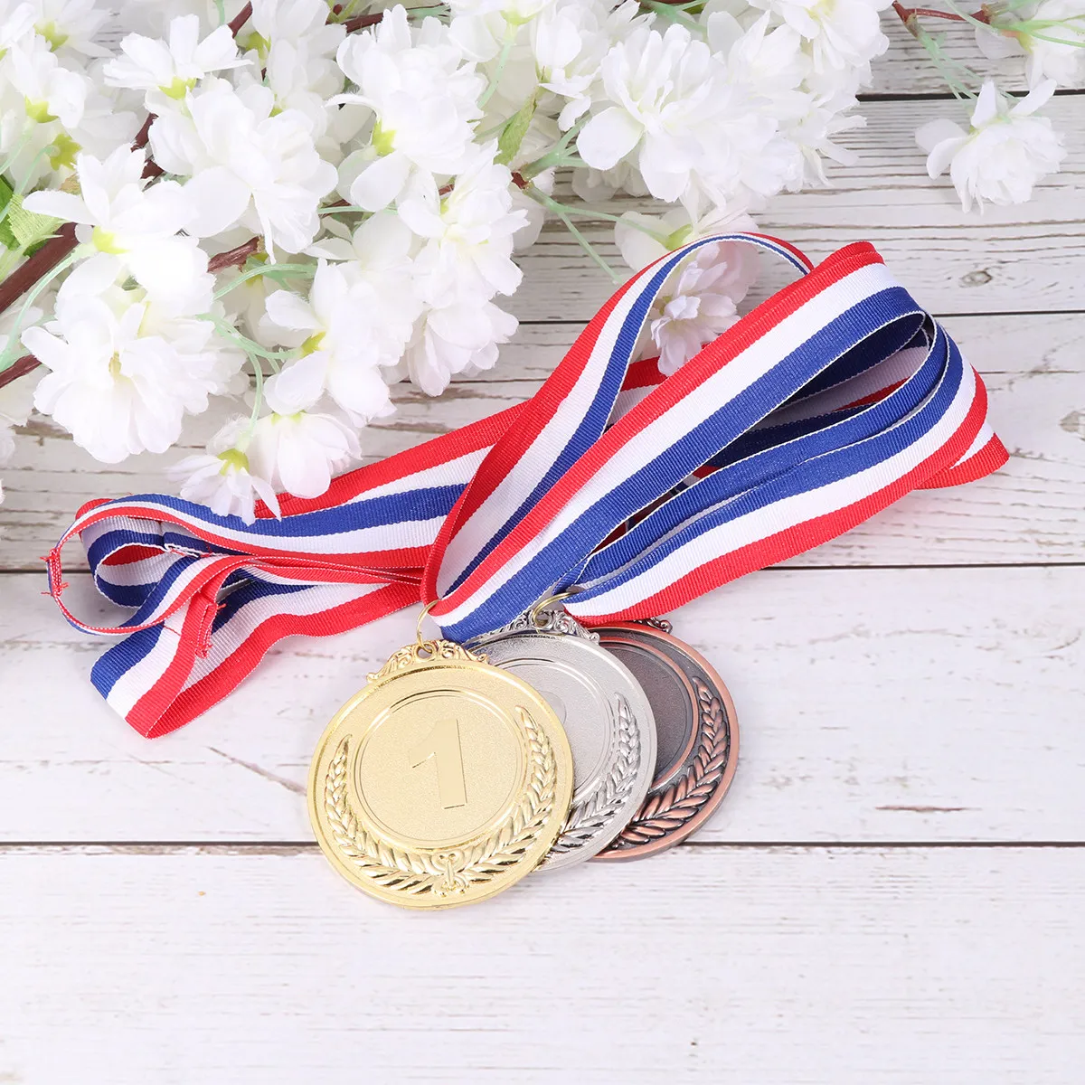 

Набор из 3 металлических наградных медалей: золотые, серебряные, бронзовые, с пшеничным дизайном, для школьных спортивных соревнований и награждений