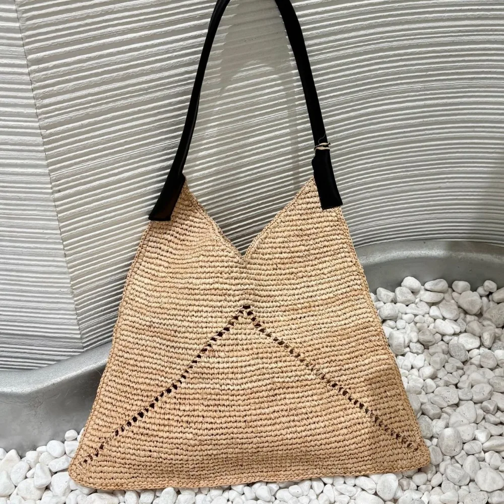 Sewing Thread Folding Woven Shoulder Handbag Woven Versatile Premium Seaside Vacation Women's Texture Unique Fashion Simple