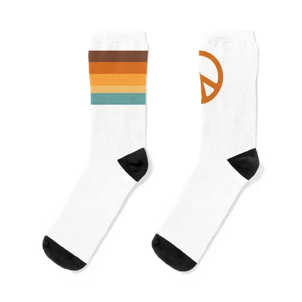 

70s 70’s Stripes Peace Sign Hippie Brown Orange Yellow Cream Beige Socks Stockings crazy Running Socks Man Women's