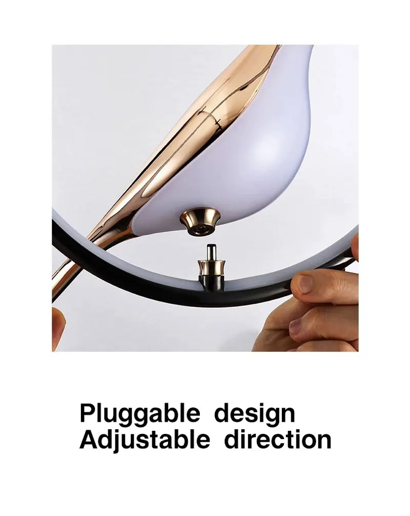 Nordic Elster Vogel LED Kabel Anhänger Lampen für Nacht Schlafzimmer Innen Schwarz Silber Hängen Lichter Kronleuchter Lampe Hause AC85-265V – Detail 3