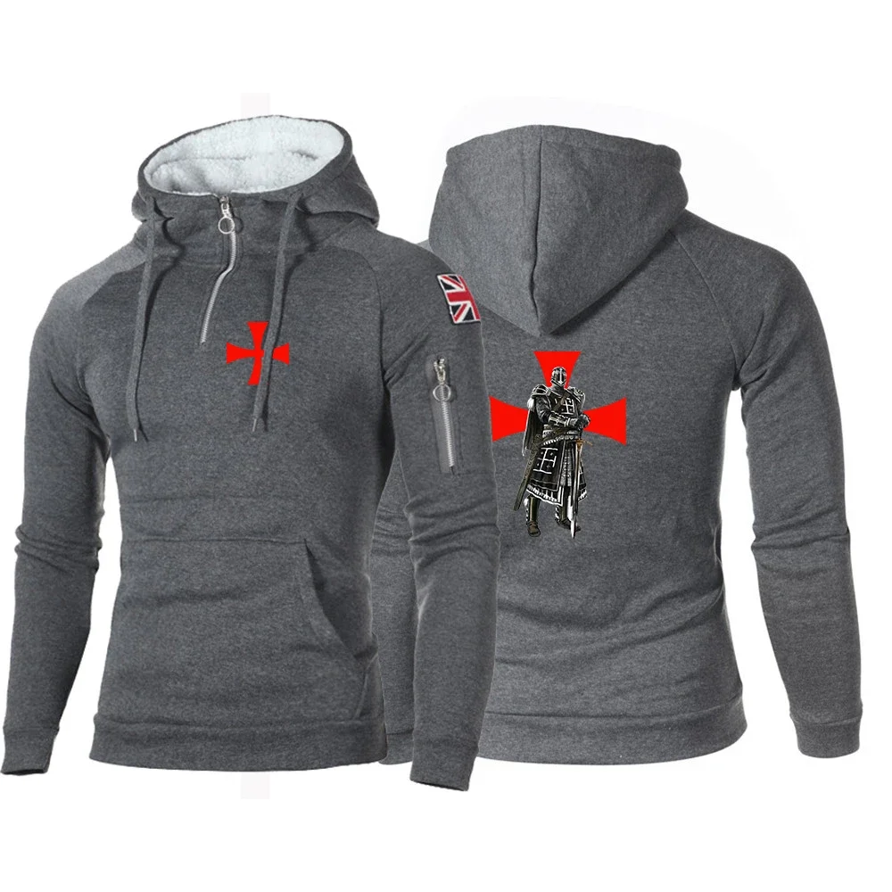 

Knights Templar New Men Spring Autumn Fashion Sports Long Sleeve Pullovers Zipper Neck Casual Slim Fit Gym Fitness Hoodie Tops