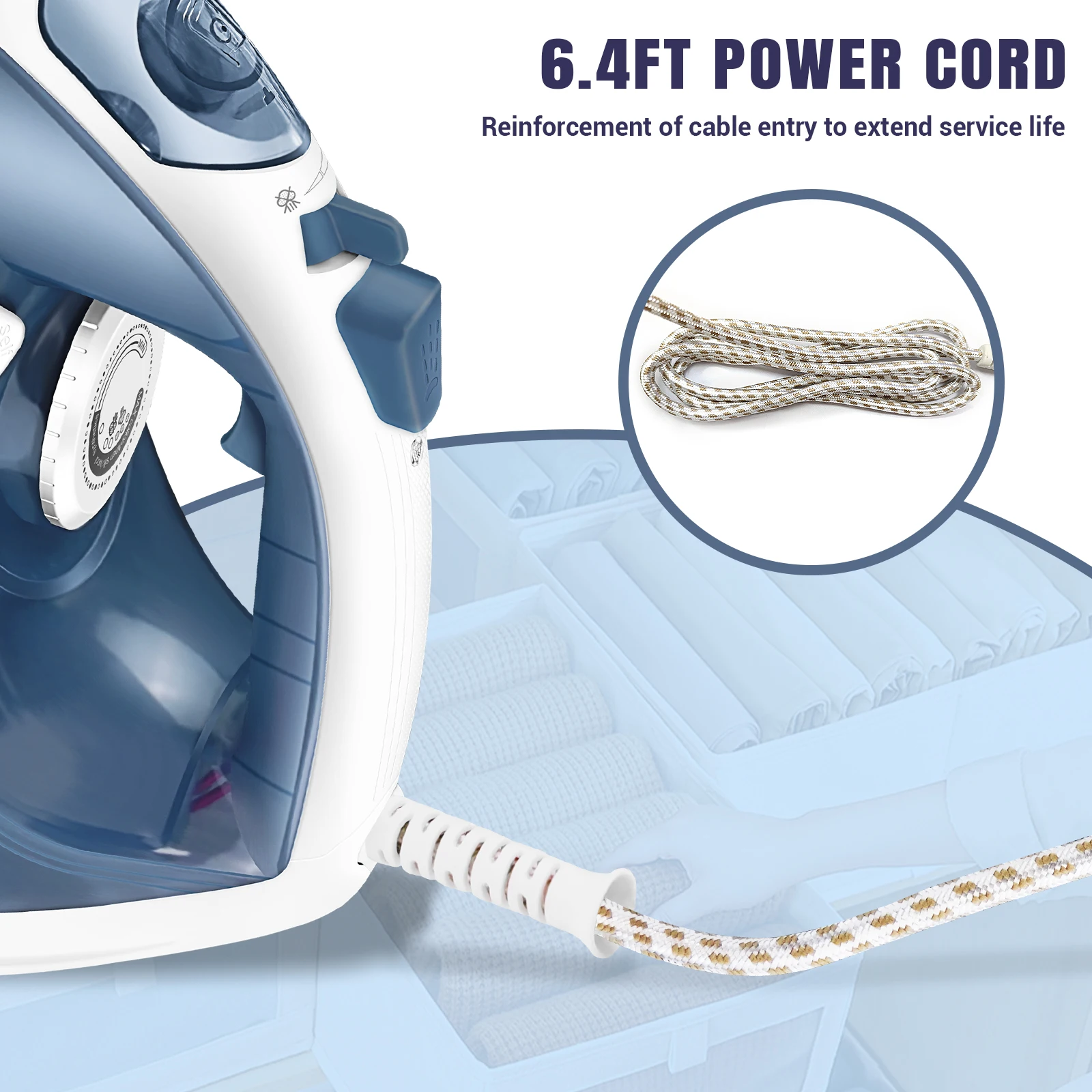 مكواة بخار كهربائية محمولة، قاعدة غير لاصقة من الفولاذ المقاوم للصدأ، تنظيم درجة الحرارة |   التنظيف التلقائي |   وظائف الرش